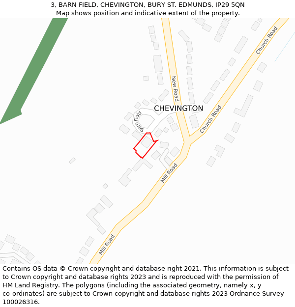 3, BARN FIELD, CHEVINGTON, BURY ST. EDMUNDS, IP29 5QN: Location map and indicative extent of plot