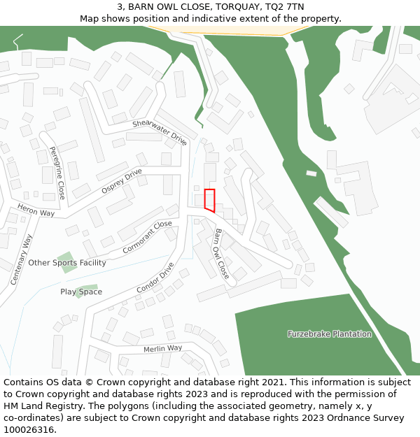 3, BARN OWL CLOSE, TORQUAY, TQ2 7TN: Location map and indicative extent of plot