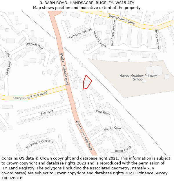 3, BARN ROAD, HANDSACRE, RUGELEY, WS15 4TA: Location map and indicative extent of plot