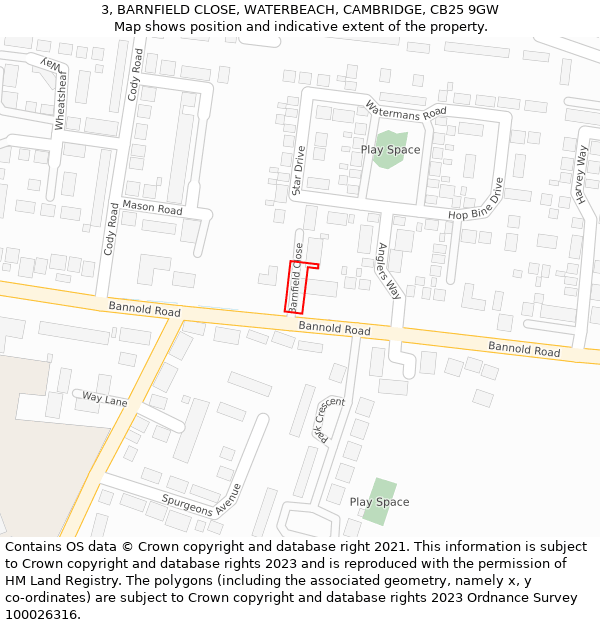 3, BARNFIELD CLOSE, WATERBEACH, CAMBRIDGE, CB25 9GW: Location map and indicative extent of plot