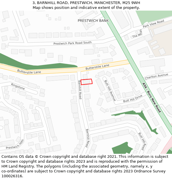 3, BARNHILL ROAD, PRESTWICH, MANCHESTER, M25 9WH: Location map and indicative extent of plot