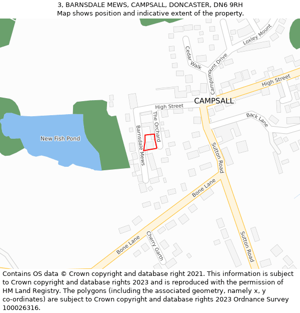 3, BARNSDALE MEWS, CAMPSALL, DONCASTER, DN6 9RH: Location map and indicative extent of plot