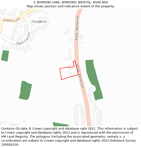 3, BARROW LANE, WINFORD, BRISTOL, BS40 8AG: Location map and indicative extent of plot