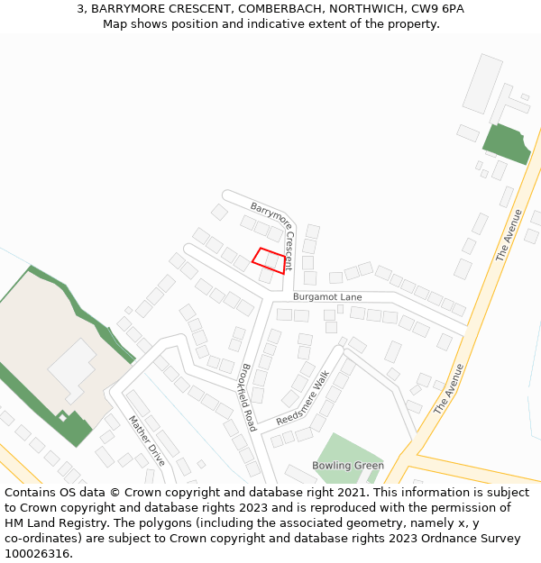 3, BARRYMORE CRESCENT, COMBERBACH, NORTHWICH, CW9 6PA: Location map and indicative extent of plot