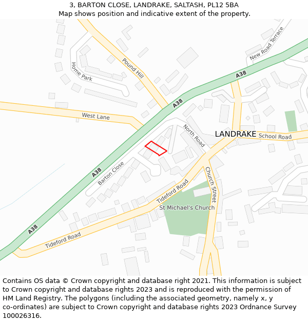 3, BARTON CLOSE, LANDRAKE, SALTASH, PL12 5BA: Location map and indicative extent of plot