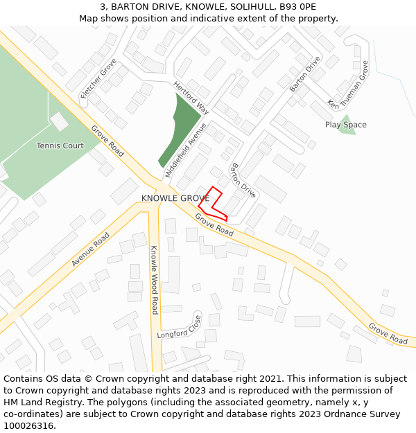 3, BARTON DRIVE, KNOWLE, SOLIHULL, B93 0PE: Location map and indicative extent of plot