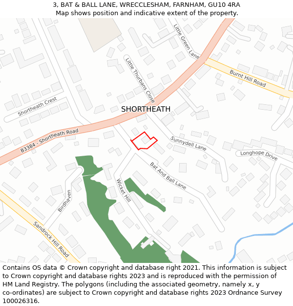 3, BAT & BALL LANE, WRECCLESHAM, FARNHAM, GU10 4RA: Location map and indicative extent of plot