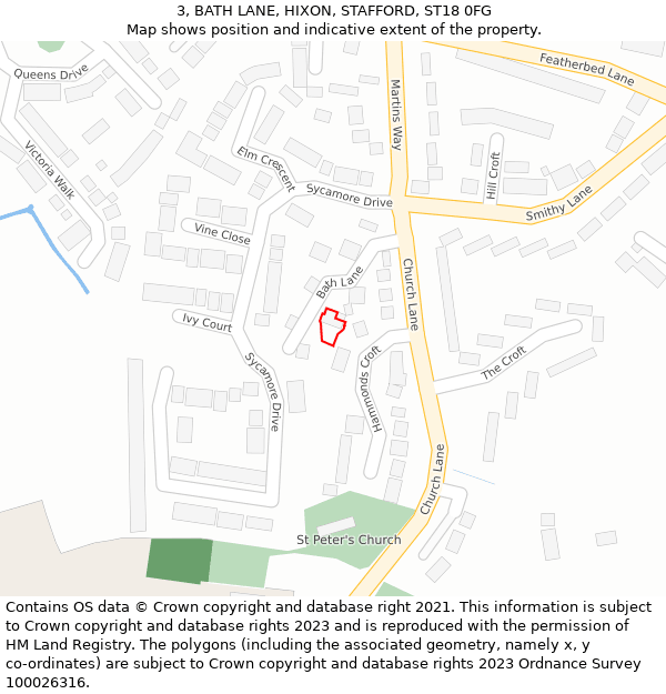 3, BATH LANE, HIXON, STAFFORD, ST18 0FG: Location map and indicative extent of plot