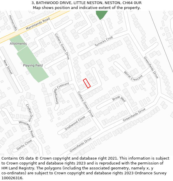 3, BATHWOOD DRIVE, LITTLE NESTON, NESTON, CH64 0UR: Location map and indicative extent of plot