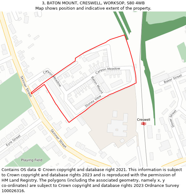 3, BATON MOUNT, CRESWELL, WORKSOP, S80 4WB: Location map and indicative extent of plot