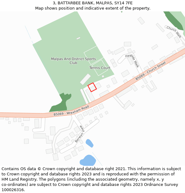 3, BATTARBEE BANK, MALPAS, SY14 7FE: Location map and indicative extent of plot