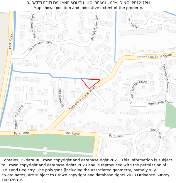 3, BATTLEFIELDS LANE SOUTH, HOLBEACH, SPALDING, PE12 7PH: Location map and indicative extent of plot