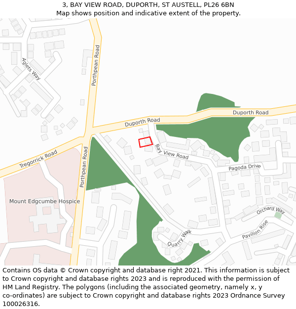 3, BAY VIEW ROAD, DUPORTH, ST AUSTELL, PL26 6BN: Location map and indicative extent of plot