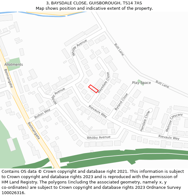 3, BAYSDALE CLOSE, GUISBOROUGH, TS14 7AS: Location map and indicative extent of plot