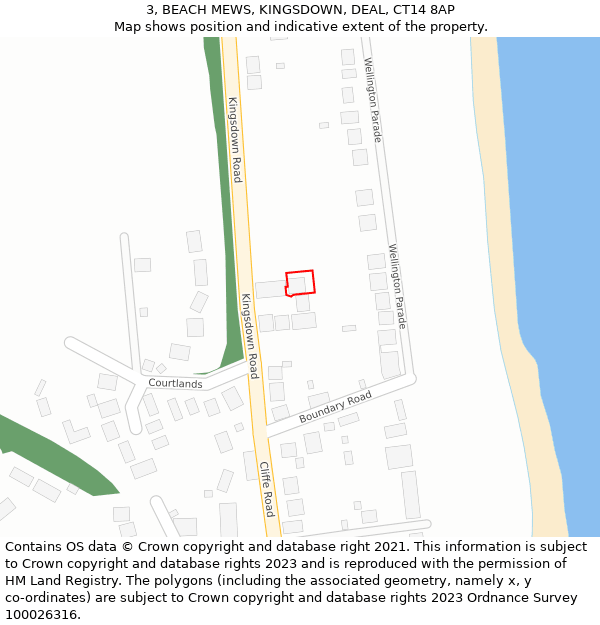 3, BEACH MEWS, KINGSDOWN, DEAL, CT14 8AP: Location map and indicative extent of plot