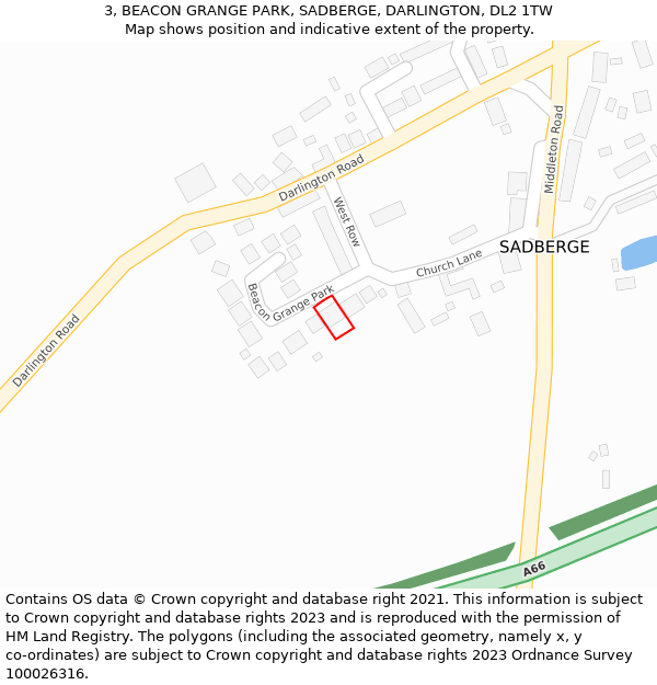 3, BEACON GRANGE PARK, SADBERGE, DARLINGTON, DL2 1TW: Location map and indicative extent of plot