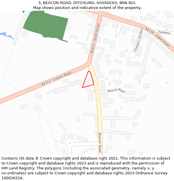 3, BEACON ROAD, DITCHLING, HASSOCKS, BN6 8UL: Location map and indicative extent of plot
