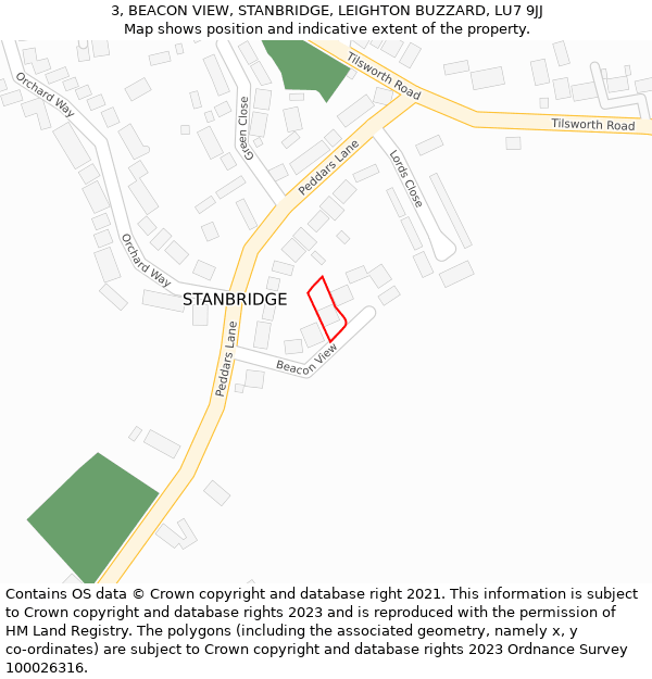 3, BEACON VIEW, STANBRIDGE, LEIGHTON BUZZARD, LU7 9JJ: Location map and indicative extent of plot