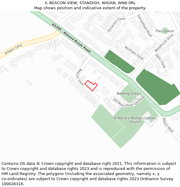 3, BEACON VIEW, STANDISH, WIGAN, WN6 0RL: Location map and indicative extent of plot