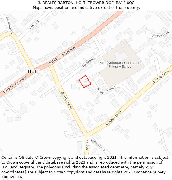 3, BEALES BARTON, HOLT, TROWBRIDGE, BA14 6QG: Location map and indicative extent of plot