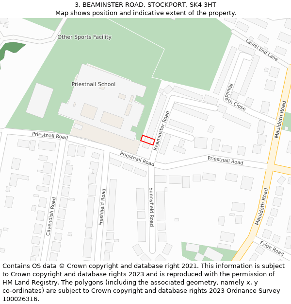 3, BEAMINSTER ROAD, STOCKPORT, SK4 3HT: Location map and indicative extent of plot