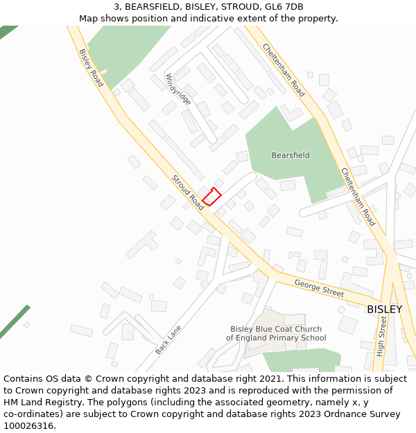 3, BEARSFIELD, BISLEY, STROUD, GL6 7DB: Location map and indicative extent of plot