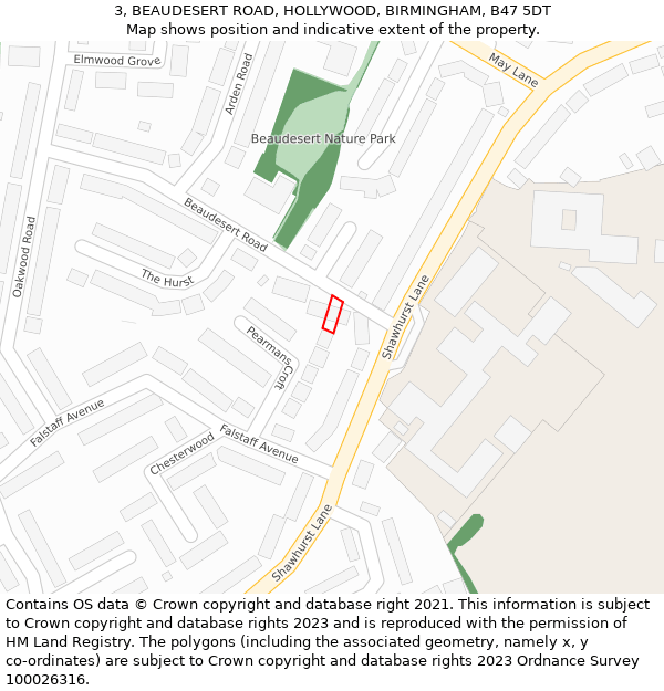 3, BEAUDESERT ROAD, HOLLYWOOD, BIRMINGHAM, B47 5DT: Location map and indicative extent of plot