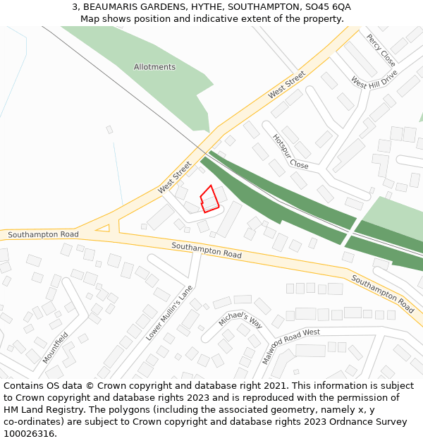 3, BEAUMARIS GARDENS, HYTHE, SOUTHAMPTON, SO45 6QA: Location map and indicative extent of plot