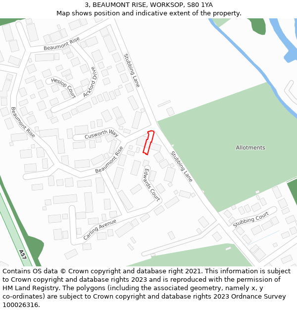 3, BEAUMONT RISE, WORKSOP, S80 1YA: Location map and indicative extent of plot