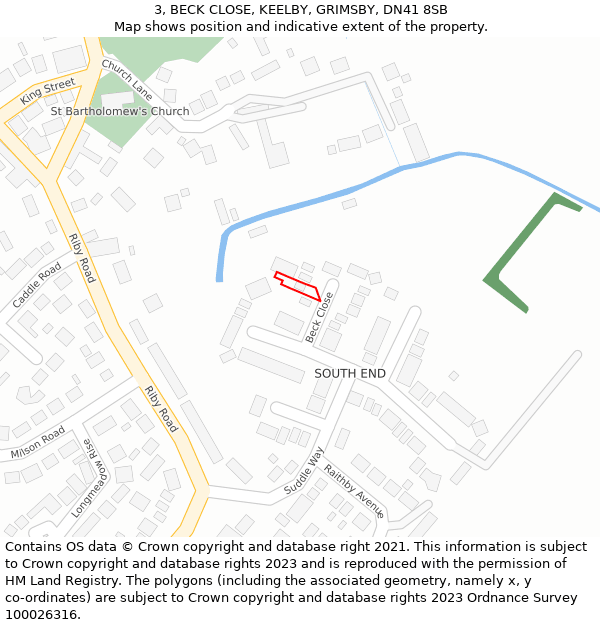 3, BECK CLOSE, KEELBY, GRIMSBY, DN41 8SB: Location map and indicative extent of plot