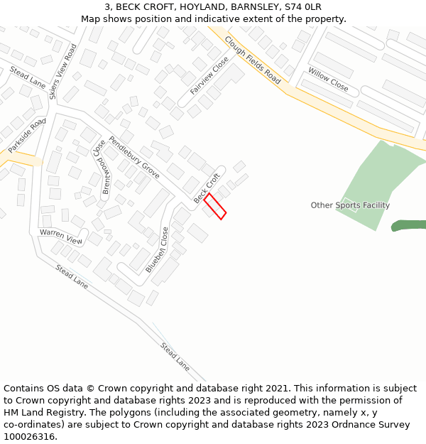 3, BECK CROFT, HOYLAND, BARNSLEY, S74 0LR: Location map and indicative extent of plot