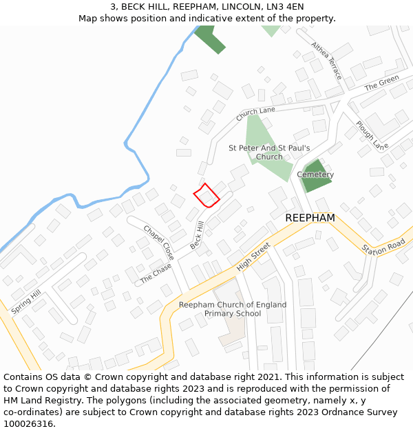 3, BECK HILL, REEPHAM, LINCOLN, LN3 4EN: Location map and indicative extent of plot