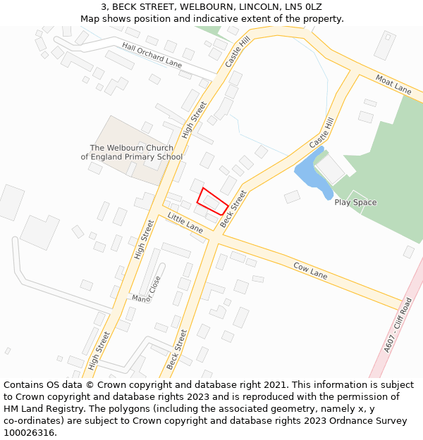3, BECK STREET, WELBOURN, LINCOLN, LN5 0LZ: Location map and indicative extent of plot