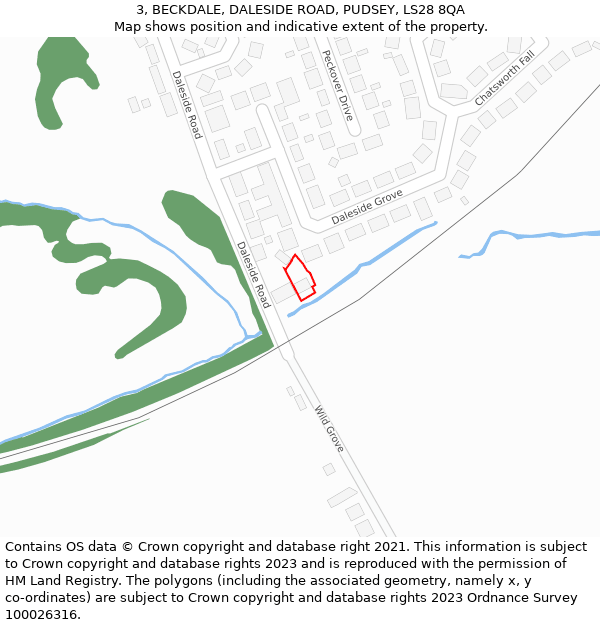 3, BECKDALE, DALESIDE ROAD, PUDSEY, LS28 8QA: Location map and indicative extent of plot