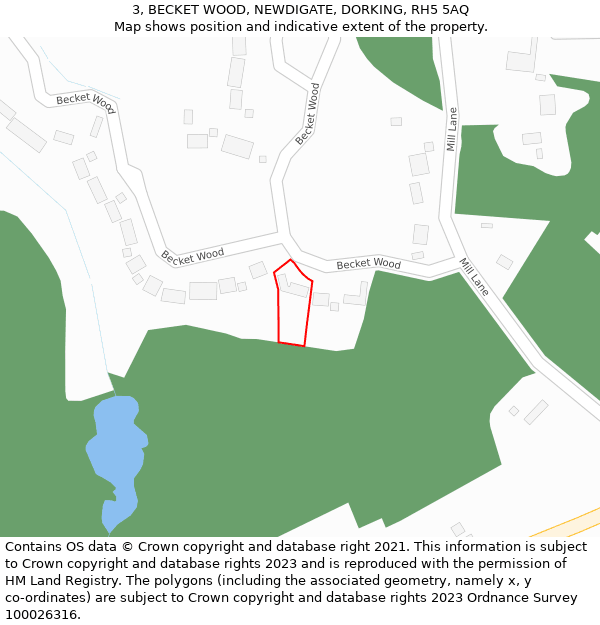 3, BECKET WOOD, NEWDIGATE, DORKING, RH5 5AQ: Location map and indicative extent of plot