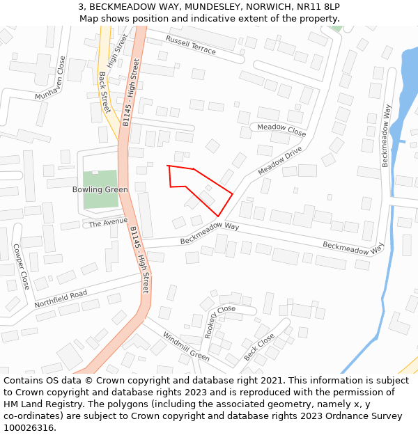 3, BECKMEADOW WAY, MUNDESLEY, NORWICH, NR11 8LP: Location map and indicative extent of plot