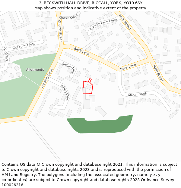 3, BECKWITH HALL DRIVE, RICCALL, YORK, YO19 6SY: Location map and indicative extent of plot
