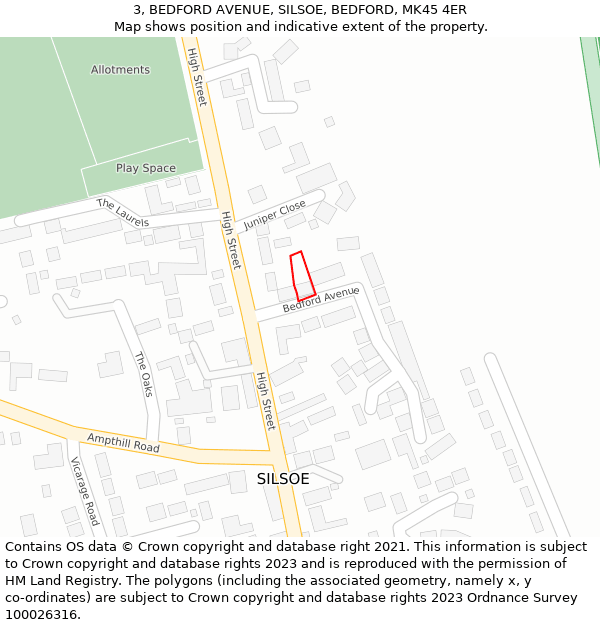 3, BEDFORD AVENUE, SILSOE, BEDFORD, MK45 4ER: Location map and indicative extent of plot