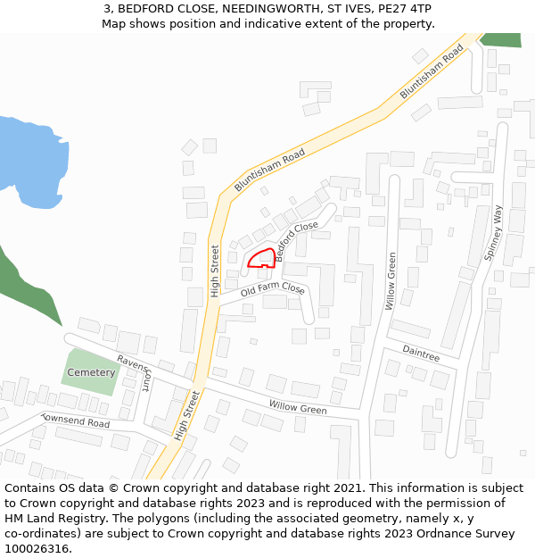 3, BEDFORD CLOSE, NEEDINGWORTH, ST IVES, PE27 4TP: Location map and indicative extent of plot