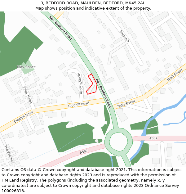 3, BEDFORD ROAD, MAULDEN, BEDFORD, MK45 2AL: Location map and indicative extent of plot