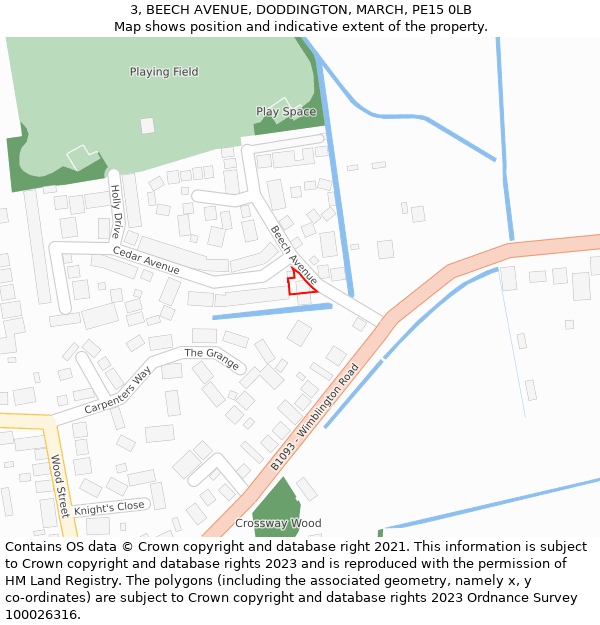 3, BEECH AVENUE, DODDINGTON, MARCH, PE15 0LB: Location map and indicative extent of plot