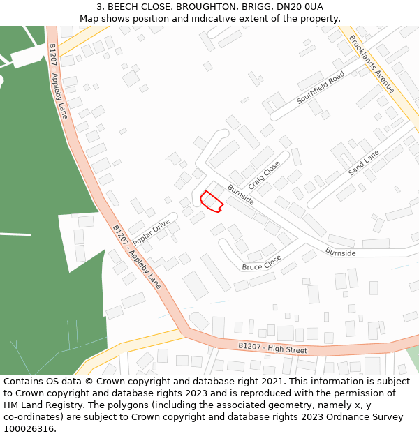 3, BEECH CLOSE, BROUGHTON, BRIGG, DN20 0UA: Location map and indicative extent of plot