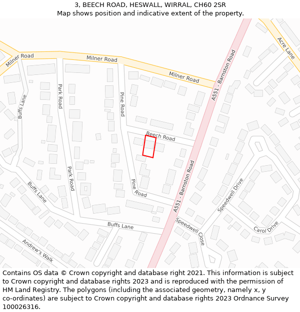 3, BEECH ROAD, HESWALL, WIRRAL, CH60 2SR: Location map and indicative extent of plot