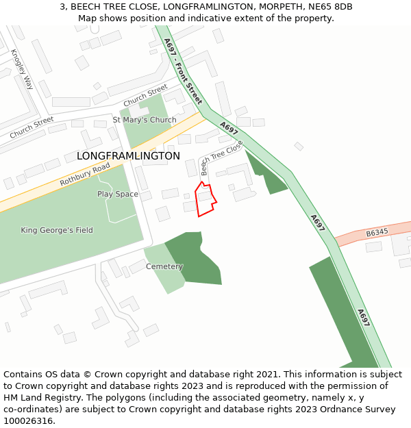 3, BEECH TREE CLOSE, LONGFRAMLINGTON, MORPETH, NE65 8DB: Location map and indicative extent of plot