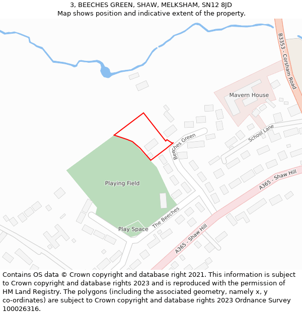 3, BEECHES GREEN, SHAW, MELKSHAM, SN12 8JD: Location map and indicative extent of plot