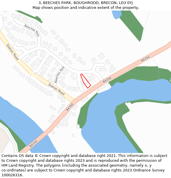 3, BEECHES PARK, BOUGHROOD, BRECON, LD3 0YJ: Location map and indicative extent of plot