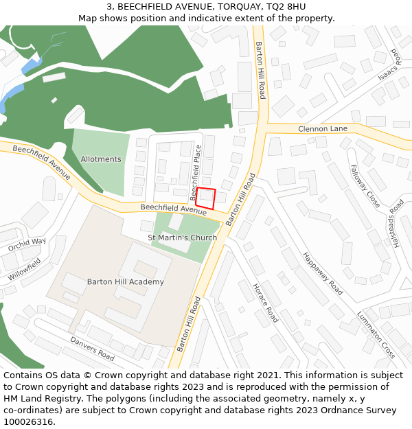 3, BEECHFIELD AVENUE, TORQUAY, TQ2 8HU: Location map and indicative extent of plot