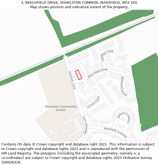 3, BEECHFIELD DRIVE, SHARLSTON COMMON, WAKEFIELD, WF4 1EG: Location map and indicative extent of plot