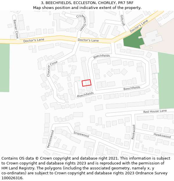 3, BEECHFIELDS, ECCLESTON, CHORLEY, PR7 5RF: Location map and indicative extent of plot