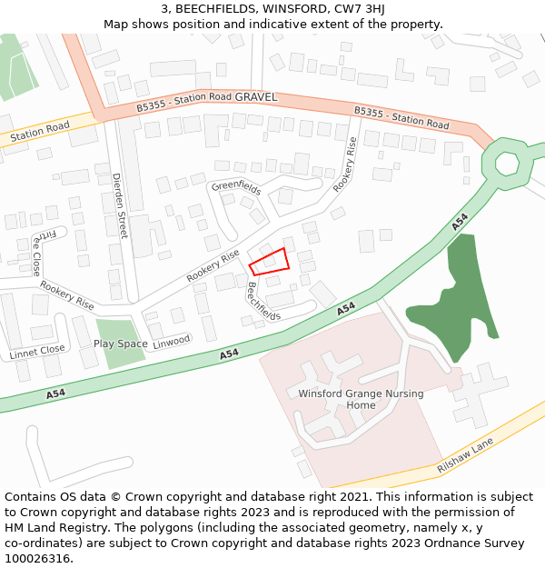 3, BEECHFIELDS, WINSFORD, CW7 3HJ: Location map and indicative extent of plot